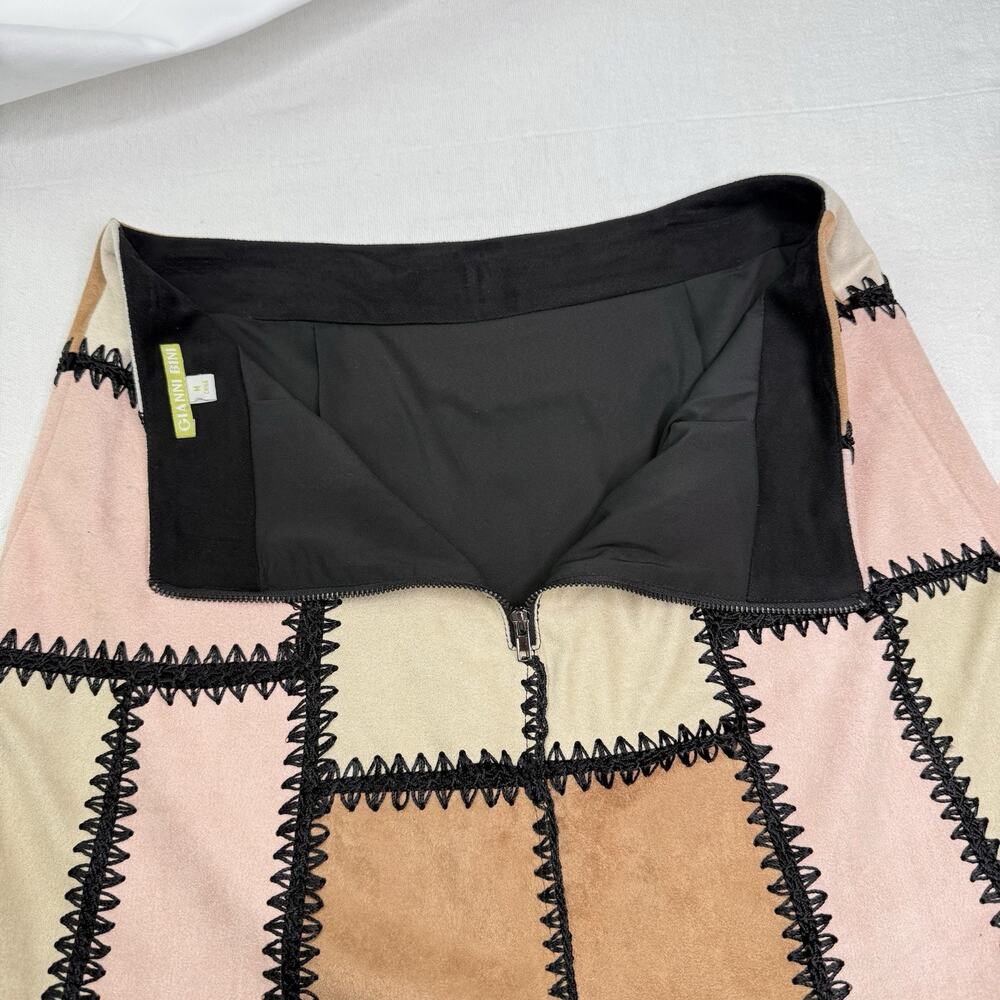 Gianni Bini Faux Suede Patchwork Mini Skirt Med Boho Retro 70s Festival Western - Picture 6 of 10
